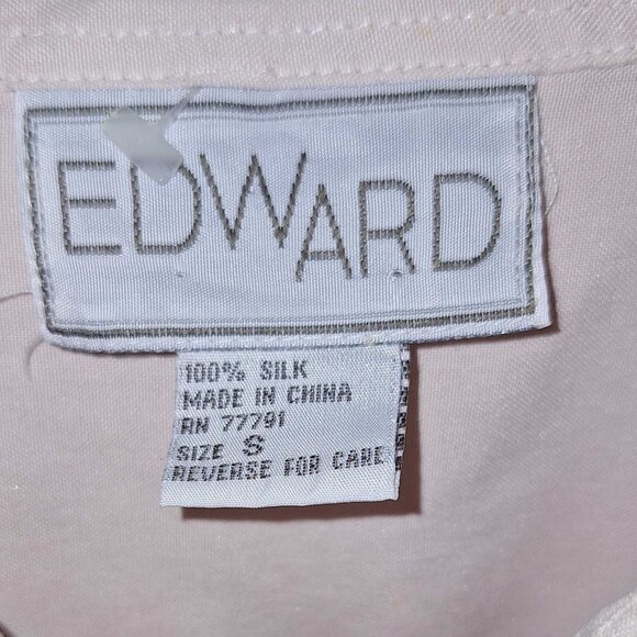 Edward Vintage Silk Button-Up Blouse Size S Light Pink 1980s Short Sleeve Pocket - Picture 2 of 4